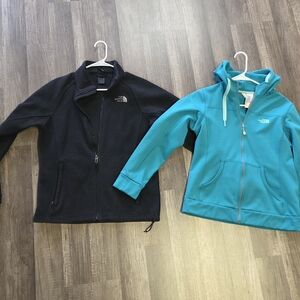 The North Face Teal Hooded Zip Sweatshirt & Black Fleece Jacket